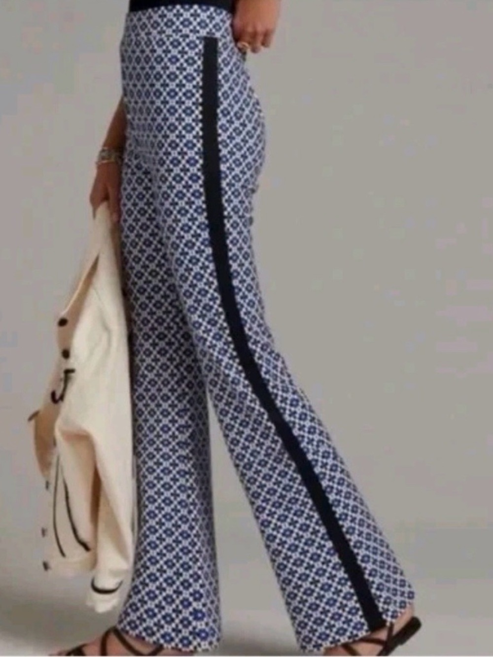 NWT Anthropologie Maeve Pull-On Bootcut Ponte Pants Petite Small Blue Geometric